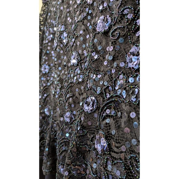 Scala Womens Gown Size 10 Formal Navy Blue Beaded Sequin Event Wedding Lace Mesh - Picture 3 of 14